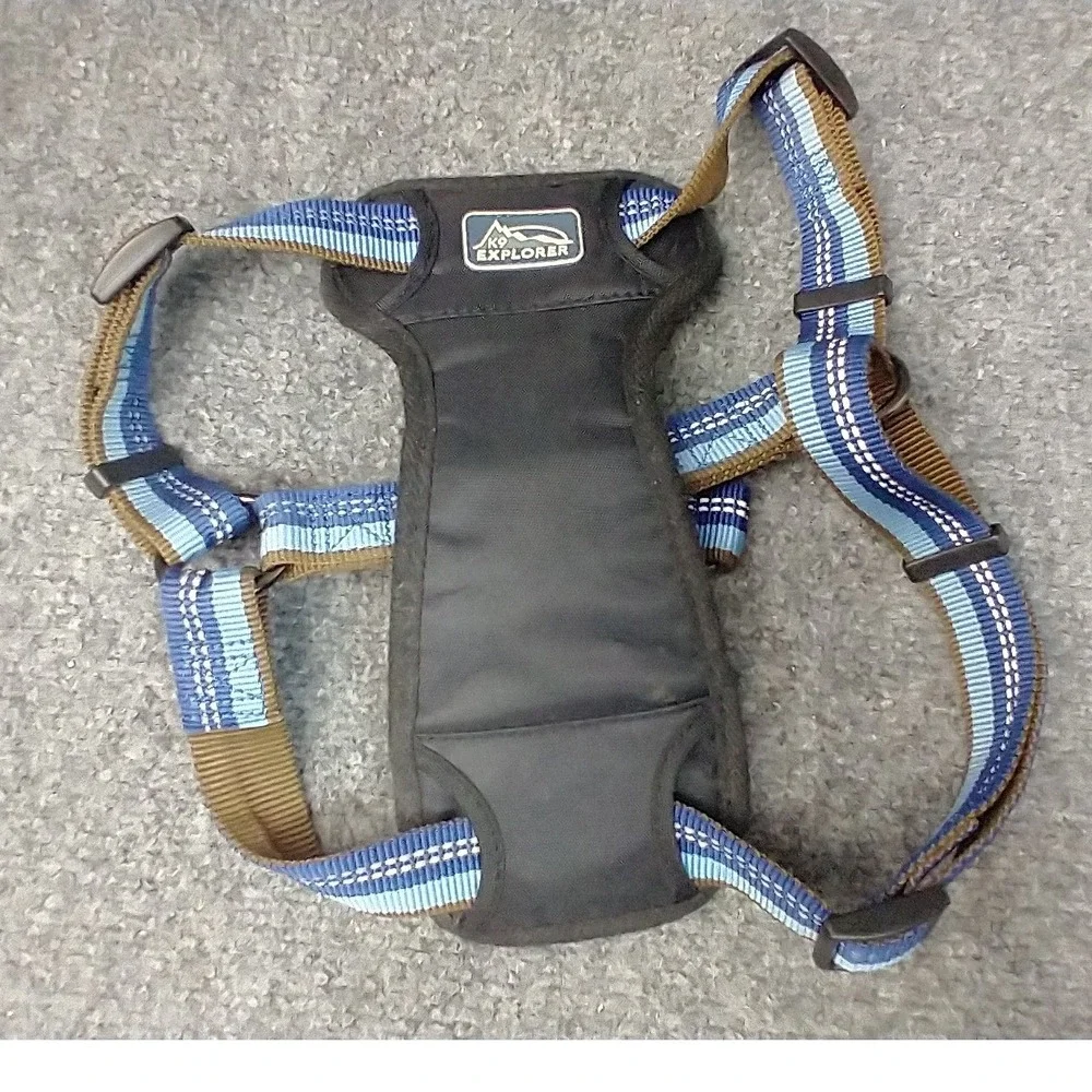 K9 Explorer Padded Dog Harness Medium Blue Brown Reflective Coastal Pet